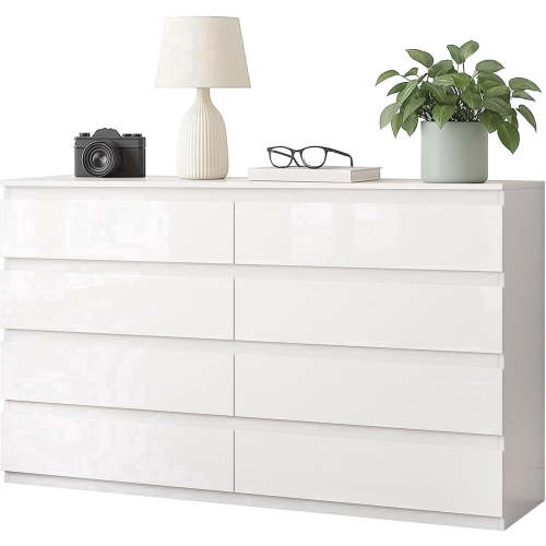 Kuublock White 8 Drawer Dresser for Bedroom Wooden Closet Storage