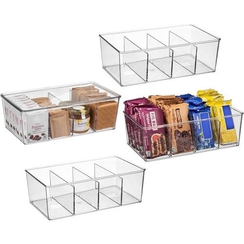 ClearSpace Pantry Organization and Storage Bins with Removable Dividers & Lids – Perfect Pantry Organizers or Kitchen Organization – Refrigerator Organizer Bins, Cabinet Organizers, 4 Pack