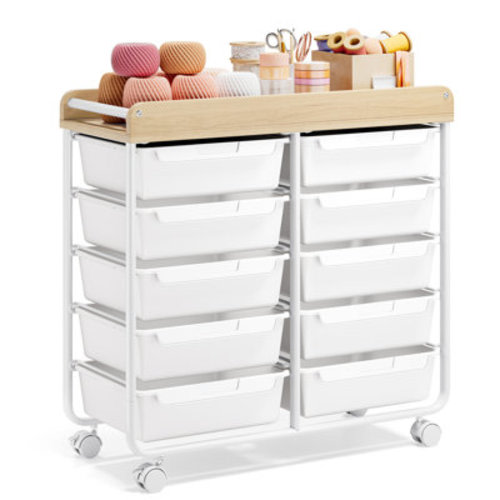 KINGRACK Metal Rolling Cart with Wheels,Rolling Storage Cart with 10 Large Drawers, Utility Cart with Wooden TableTop & Reviews | Wayfair