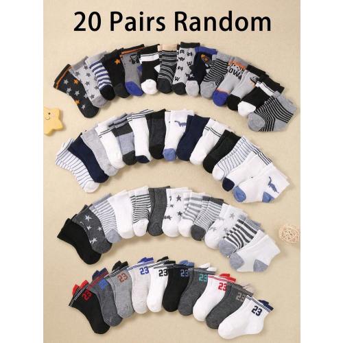 20 Pairs Assorted Cute Patterned Crew Socks For Babies, Including Trucks, Stars, Giraffes, Puppies, Dinosaurs, Stripes, Etc. Fashionable Baby Boy Socks. Christmas/Thanksgiving Gift, Quarter Socks, Baby Socks, Newborn Socks, Toddler Socks, Infant Socks. |