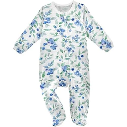 Dussdil Blueberry Leaves Baby One-Piece Footies Boys Girls Newborn Rompers Pajamas Cotton Footed Pjs