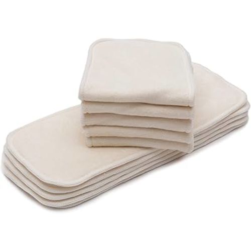 KaWaii Baby Cloth Diaper Inserts 4 Layers of Premium Bamboo, No Microfiber or Fleece, Reusable Booster Pads 0-18 Months, 10-Pack