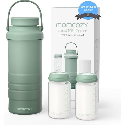 Momcozy 22oz Portable Breast Milk Cooler for Outdoor, 360°Total Cooling for 24Hours, Larger Capacity Travel Breastmilk Chiller with 2pcs Baby Bottles for Breastmilk Storage, Breastfeeding Essentials