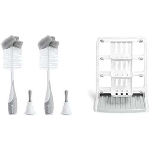 Munchkin Tidy Dry Baby Bottle Drying Rack and 2pk Sponge Bottle Brush, Grey