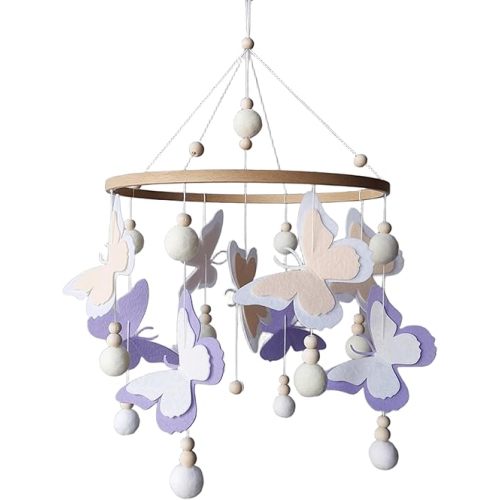 Baby Girl Crib Mobile – Purple and White Butterfly Nursery Decor – Handmade Felt Mobile – Hanging Baby Mobile for Crib – Boho Baby Shower Gift