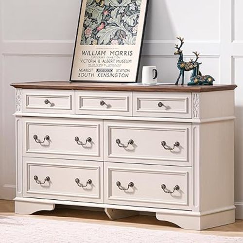 55" W Farmhouse Chest of Drawer 7 Drawer Dresser for Bedroom Closet Hallway