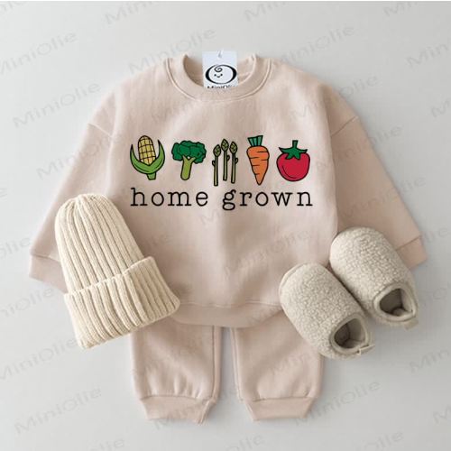 HOME GROWN Baby Vegetable Sweatshirt 2-piece Beige Set