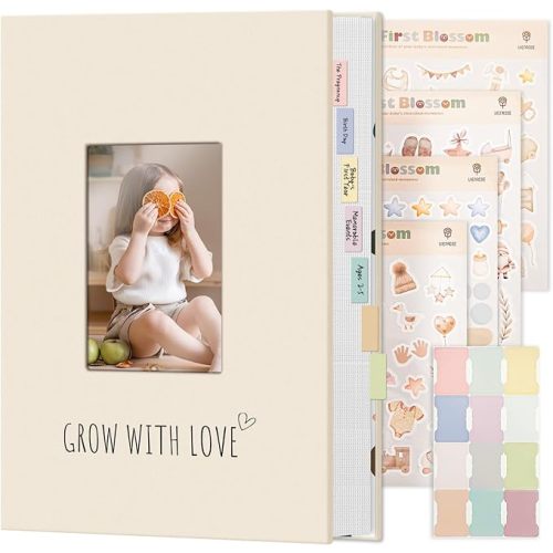 Vienrose Baby Photo Album 4x6 300 Pockets, Linen Cover Picture Album with Memo Area, Kids Photo Album for Baby Girl Boy, Newborn Family Memory Book Keepsake Green