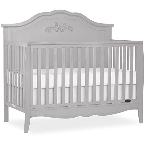 Sweetpea Baby Jasmine 4-in-1 Convertible Crib in Platinum, 3 Mattress Height Settings, Greenguard Gold Certified, Metal Mattress Support, Solid New Zealand Pinewood
