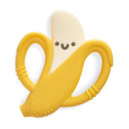 Itzy Ritzy Banana-Shaped Baby Teether with Handles; Silicone Teether for Babies with Easy-Grab Handles and Textured, Teethable Surfaces - Baby Teething Toy for 3 Months & Up (Banana)