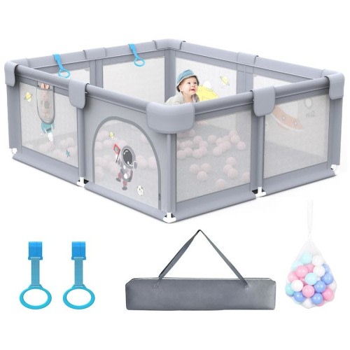 Advwin Large Baby Playpen 205x185cm Kids Activity Central Child Play Fence with Anti-Slip Base Light Grey