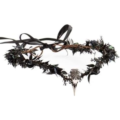 RAINDEWLL Dark Elf Crown Raven Skull Headpiece Witch Fairy Crown Renaissance Accessories Women Halloween