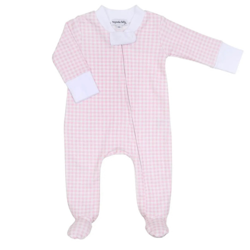Mini Checks Zip Footie - Pink – Magnolia Baby