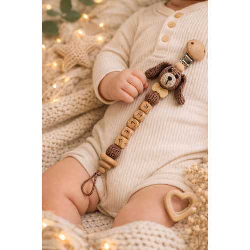 Personalized Dog Pacifier Holder with crochet balls