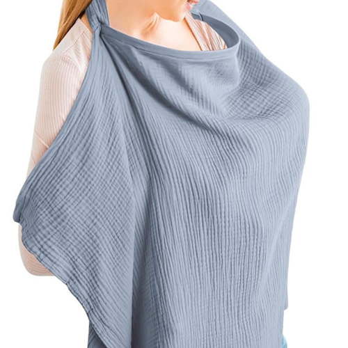 Breathable 100% Pure Cotton Nursing Cover, Large Privacy Apron for Breastfeeding in Public with Adjustable Strap, Blue