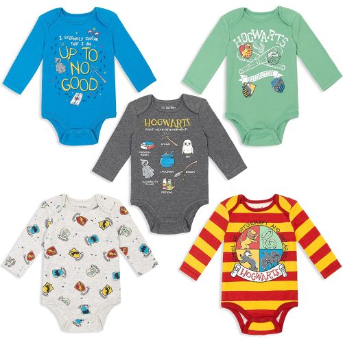 Harry Potter Hogwarts 5 Pack Long Sleeve Bodysuit - 6-9 Months