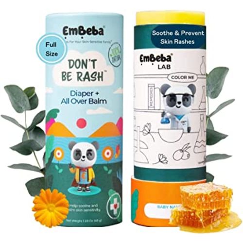Natural Diaper Rash Cream for Baby with Sensitive Skin | Travel Friendly Baby Rash Ointment with Built-in Diaper Balm Stick Roll-On Applicator, All Over Herbal Skin Care, 1 Pack