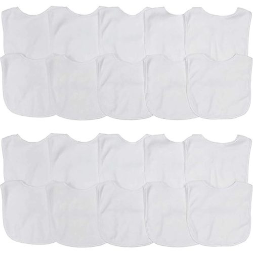 Neat Solutions 2-Ply Knit Terry Solid Color Feeder Bibs in White - 20 Pack