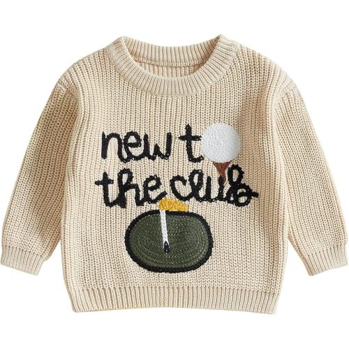 Baby Boy Girl Golf Sweater New to The Club Embroidery Long Sleeve Knit Pullover Sweatshirt Toddler Game Day Clothes