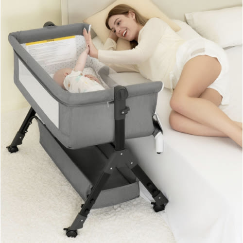 BCOL Baby Bassinet, Bedside Bassinet for Baby, 3 in 1 Bassinet Bedside Sleeper with Wheels, Mosquito Net, Adjustable Easy Folding Portable Bed for Infant Newborn (Dark Grey)