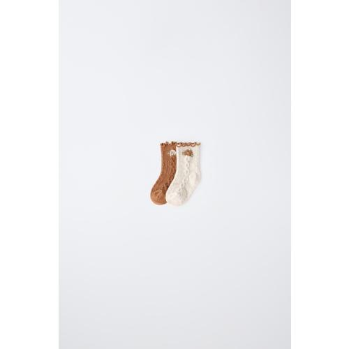 TWO-PACK OF FLORAL AND SCALLOPED TRIM SOCKS - Caramel | ZARA United States