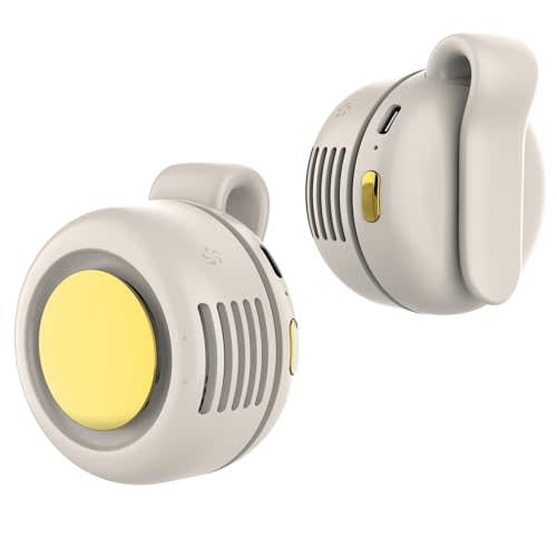 TFQXA1Z Portable Silent Clip On Bladeless Fan, Rechargeable Wearable Fan - Hands-Free Waist & Neck Cooling, 3 Speeds, 6H Runtime, USB-C Fast Charge (White)