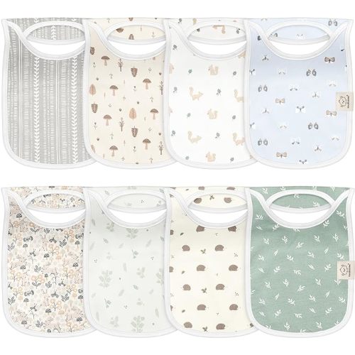 KeaBabies 8-Pack Bibs for Baby Girl, Boy - Pullover Large Baby Bibs for Drooling and Teething Infant, Newborn, Soft & Absorbent Organic Cotton, Long Torso Coverage Keep Toddler Clean & Dry (Prairie)