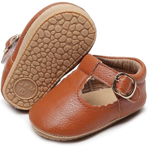 HONGTEYA Infant Baby Girls Mary Jane Flats Non Slip for Toddler First Walkers Soft Sole PU Leather Crib Shoes Sneaker Wedding Party Christmas Princess Dress Shoes Baby Moccasins Girls