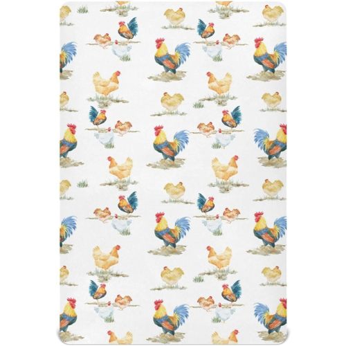 Watercolor Chickens Crib Sheets Western Farm Animal Mattress Cover Retro Farmhouse Country Rooster Unisex Toddler Baby Bed Sheets Fitted Standard Crib Sheets for Boys Girl 28x52 Inch