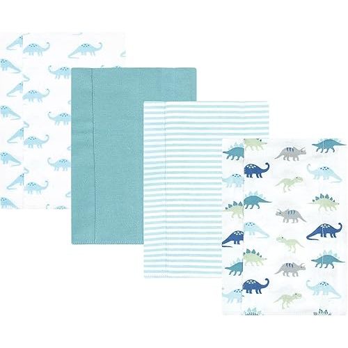 Hudson Baby Unisex Baby Cotton Flannel Burp Cloths, Soft Teal Dino, One Size