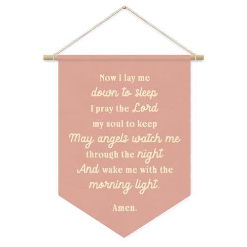 ETVISO Prayer Nursery Decor,Girls Room Decor - Now I Lay Me Down to Sleep Pink Linen Banner Flag for Little Girl Baby Girl,Wall Hanging Pennant Flag Banner 15x11in
