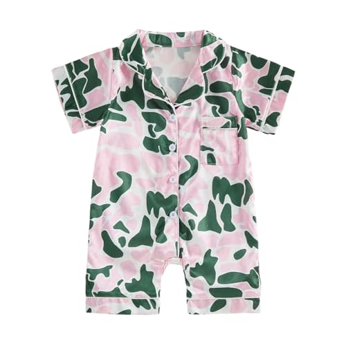 Kuriozud Baby Girl Boy Romper Pajamas Onesie Short Sleeve Button Down Pjs Infant Lapel Sleepwear Nightwear Summer