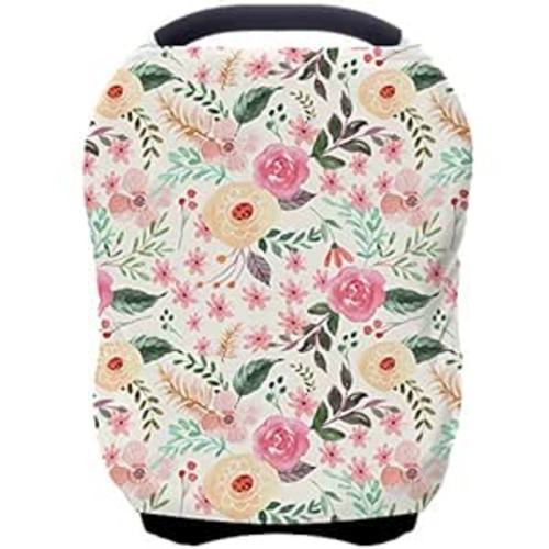 Nursing Carseat Canopy Breastfeeding Cover - Multi-use Stretchy Car Seat Covers for Babies, Baby Shower Gifts (Pink Floral)
