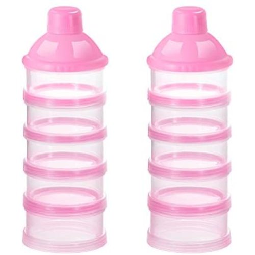 Accmor Baby Milk Powder Formula Dispenser, 5 Layers Stackable Formula Container, Baby Feeding Travel Storage Container, BPA Free, Pink, 2 Pack