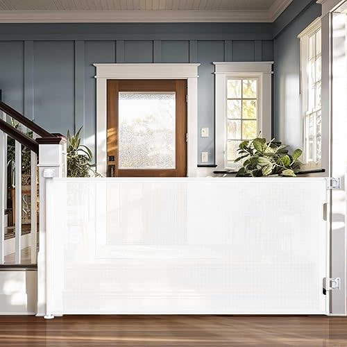 Cumbor Retractable Baby Gates for Stairs 33" Tall, Extends to 76", Extra Wide Mesh Dog Gates for the House, Long Baby Safety Gates for Doorways, Hallways, Porch, Indoor/Outdoor Pet & Child Gate(White)