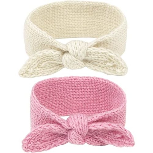 IZUS Turban Headband Baby Girl - Warm Rabbit Knot Hair Band, Knit Head Wrap for Newborn, Toddler and Children (One Size (Fit for 2 months to 7 Years), Pink + Beige)