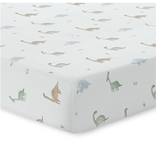 Dreamology Cotton Crib Sheets for Boys and Girls | Super Soft, Breathable 1-Pack | 100% Cotton Muslin Crib Sheets Fitted for Standard Cribs and Toddler Beds 28x52 Crib Sheet | Dino
