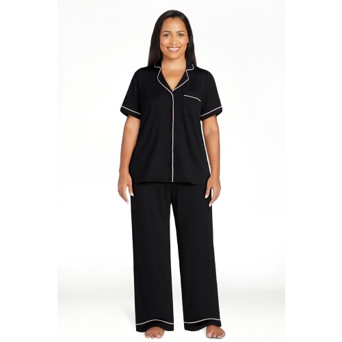 Joyspun Women's Dreamy Soft Collection Notch Knit Top and Capri Pants Pajama Set, 2-Piece, Sizes XS-3X