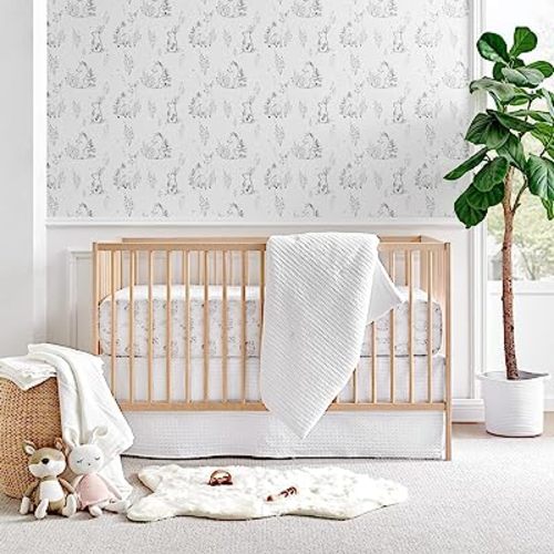 Levtex Baby - Mills Waffle Crib Bed Set - Baby Nursery Set - White - White Textured Waffle - 4 Piece Set Includes Quilt, Fitted Sheet, Dust Ruffle and Rope Basket