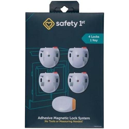 Safety 1st Magnetic Cabinet Lock | Adhesive Installation | No Tools Required | Child Safety | 4 Locks, 1 Key, Pack of 12