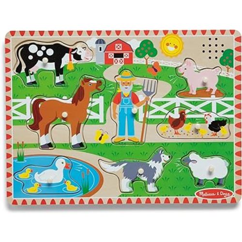 Melissa & Doug Old MacDonald's Farm Sound Puzzle With Light-Activated Sound Effects Farm Animal Toys, Puzzles For Toddlers And Kids Ages 2+