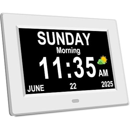 DIWAKREM 7'' Large Display Digital Clock for Seniors, Digital Calendar Alarm Clock for Elderly Clock with Date Day of Week 12 Alarms 4 Colors Desk Wall Clocks for Alzheimers Dementia Auto DST/Dimmer