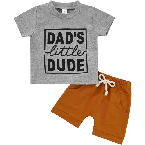 Kupretty Toddler Baby Boy Summer Clothes Letter Graphic Short Sleeve Shirt T-Shirt Tops + Casual Shorts Outfit Set