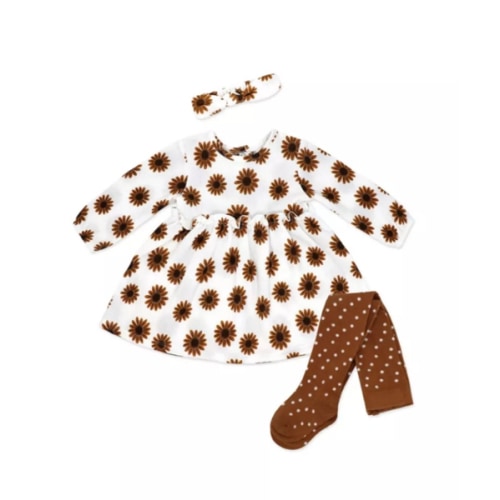 Baby Mode Baby Girls 3 Piece Brown Daisy Crinkle Look Dress | Belk
