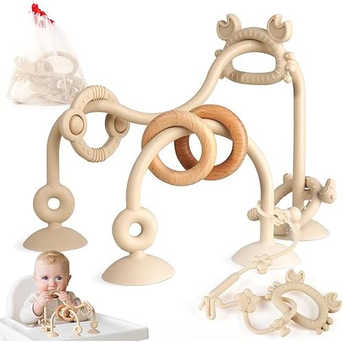 Baby Teething Relief Sensory Toys - High Chair Suction Cup Toys, Tactile Silicone Teether Developmental Toy for Babies, Einstein Activity Toy for Airplane Travel, Table, Highchair Tray