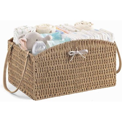 HBlife Diaper Caddy Organizer, Large Hand-Woven Storage Basket for Diapers & Baby Essentials - Elegant Curved Design, Ideal Gift for Baby Shower & Registry Must-Have