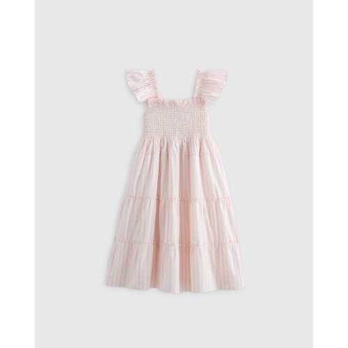 100% Organic Cotton Poplin Smocked Dress - Toddler Girl in Pink Stripe