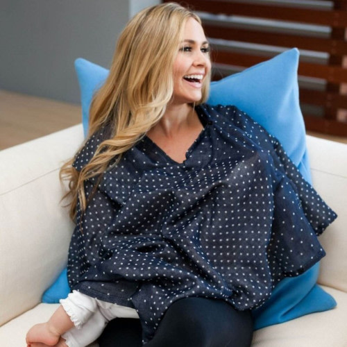 Simple Wishes The Haven 100% Cotton 7-in-1 Nursing Cover - Navy Dots
