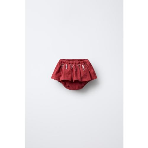 EMBROIDERED RUFFLED BOTTOMS - Red | ZARA United States