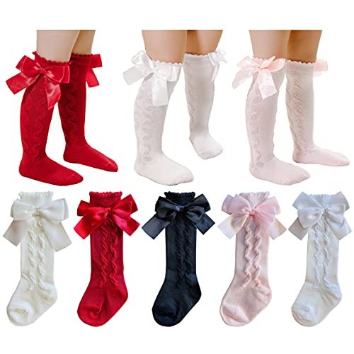 QandSweet Baby Girl Knee-High Socks Toddlers Bow Stockings Newborn Infant Non-Slip Sock